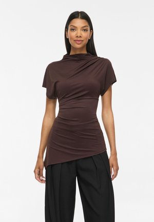 VILA, OBERTEIL MIT KURZEN ÄRMELN VIMIRANDA STEHKRAGEN - T-Shirt print - coffee bean