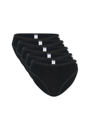 Stringati neri in cotone mostrati in un set di cinque, con un taglio classico, una texture liscia e una vita elasticizzata per una vestibilità sicura.