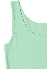 Débardeur sans manches vert menthe avec encolure ronde et coutures visibles sur les bords, marqué "CECIL Essentials" près du col.