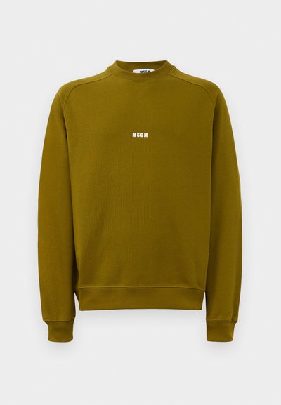 Olive zelena dolg rokav sweatshirt s krožnim ovratnikom in majhnim belim logotipom "MSGM" na sredini prsnega dela.