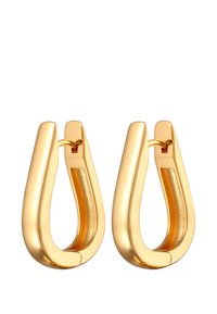 Goldfarbene Creolen mit glatter Oberfläche, U-förmigem Design und polierter Ausführung. Verfügt über einen Scharnierverschluss für sicheren Halt.