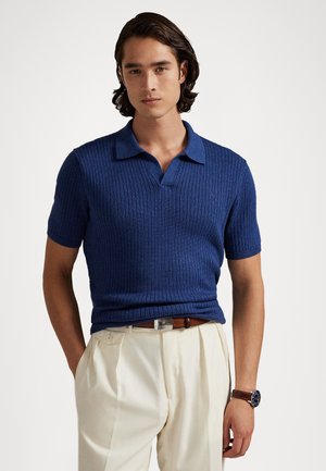 RIB-KNIT COTTON JOHNNY-COLLAR SWEATER - Polokošeľa - rustic navy heather