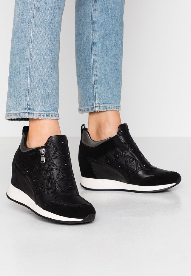 Geox Women's D Nydame A High Wedge Sneaker, Black, 37 EU/7 M US