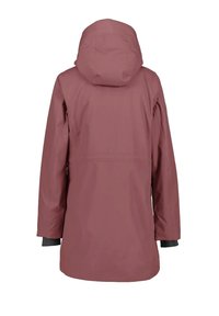 Wasserabweisende, kapuzenverzierte Jacke in sanftem Rosaton. Verfügt über ein schlichtes Design ohne auffällige Hardware und eine glatte, strukturierte Oberfläche.