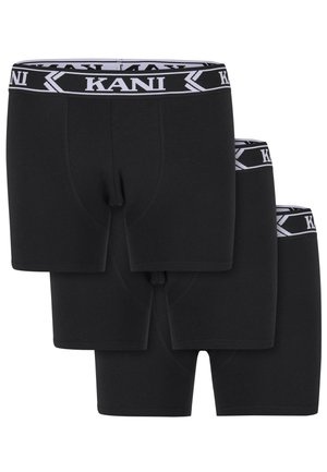 Schwarze Boxershorts im Dreierpack, mit einem Bund, der das weiße "KANI"-Logo trägt, und einem klassischen Schnitt mit einem funktionalen Eingriff.