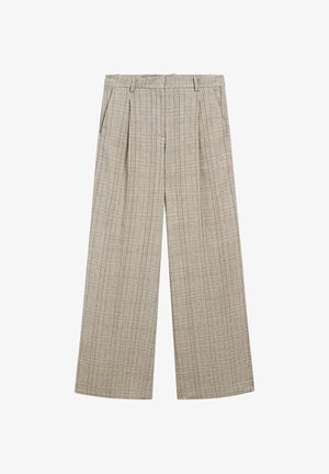 Beige geruite wijde broek met een gestructureerde stof, voorplooien, zijzakken en een tailleband voor een veilige pasvorm.