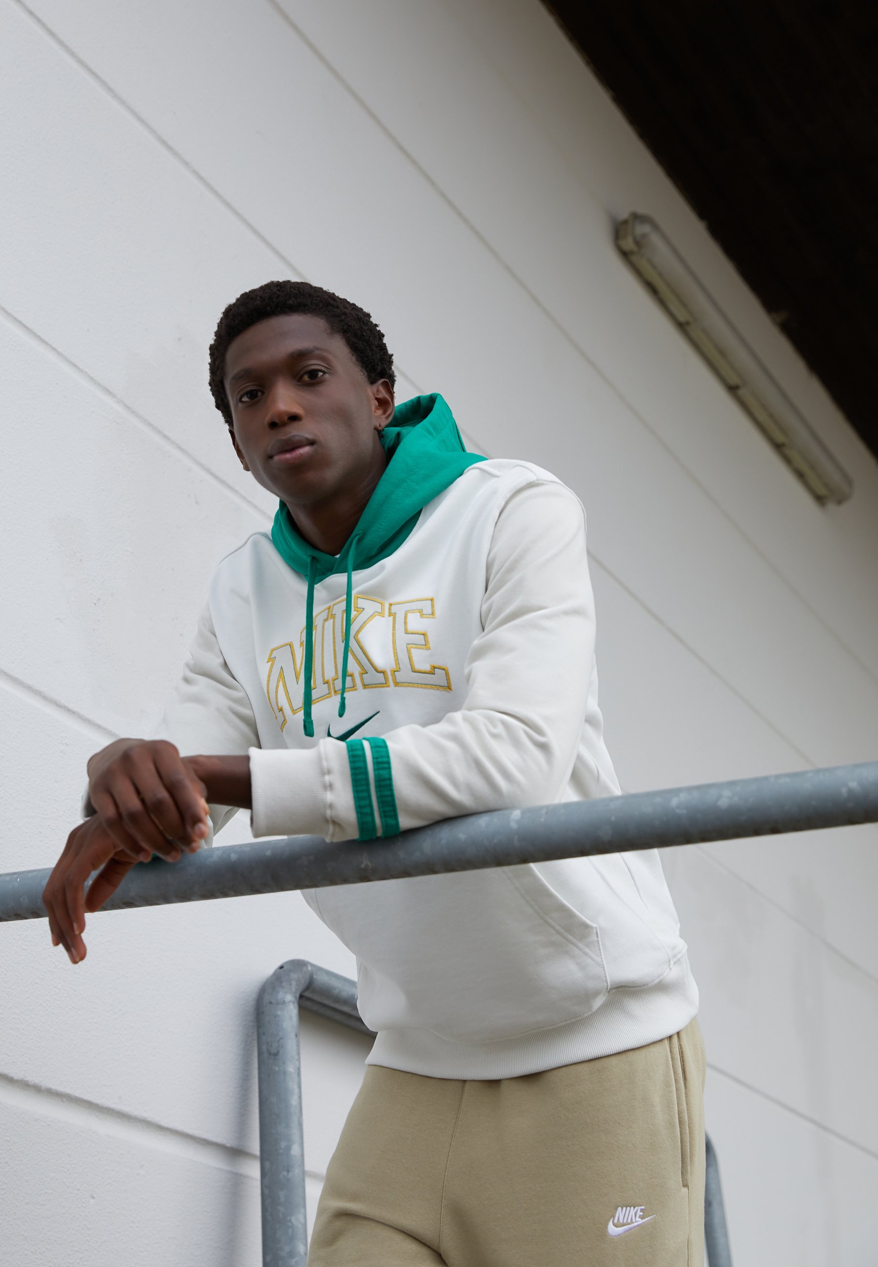 white green sweatshirt