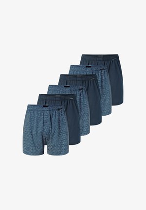Set di boxer composto da cinque paia, alternati tra un motivo geometrico blu e tessuto blu navy tinta unita, con elastico in vita.