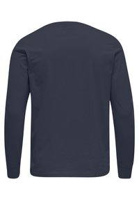 Marinblus med lång ärm, tillverkad av bomull, har en rundad halsringning och rak passform utan synliga mönster eller dekorationer på ryggen.