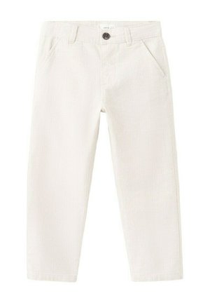 Pantalon droit écru avec passants de ceinture, fermeture avant par boutons et poches avant en biais.