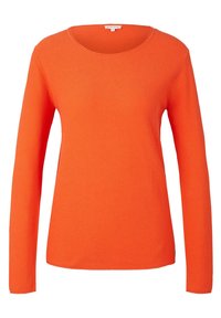 Langarmshirt aus Rippstoff, mit rundem Ausschnitt, leuchtender oranger Farbe und einem entspannten Schnitt.