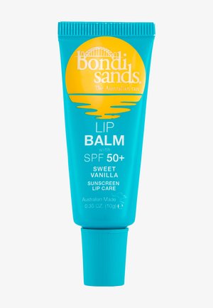 Blå Bondi Sands læbepomade tube med SPF 50+, sød vaniljeduft, australsk produceret, solcreme til læber, 10 g (0,35 oz).