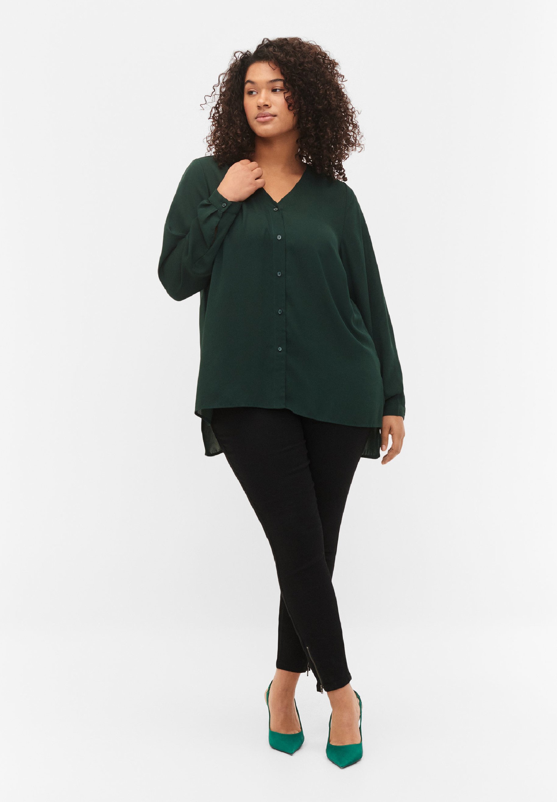 Damen Langarm Bluse Baumwolle - Elegant V-Ausschnitt Basic Top