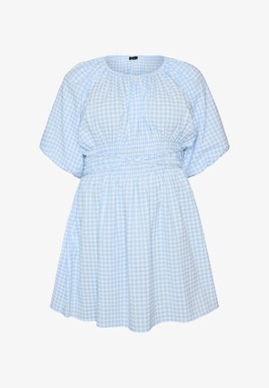 Zizzi, KURZES KLEINKARIERTES KLEID MIT BALLONÄRMELN - Freizeitkleid - blau