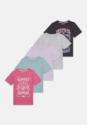 5 PACK - T-shirt imprimé - dark grey/white/pink