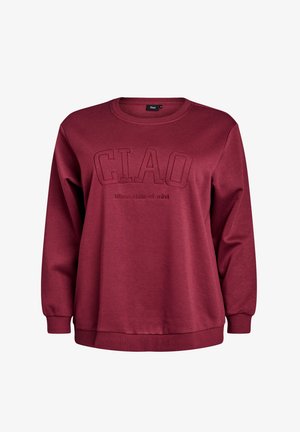 Bordeauxfarbener Sweater mit Rundhalsausschnitt und langen Ärmeln. Mit gesticktem "CIAO"-Text auf der Vorderseite, aus weichem, strukturiertem Stoff.