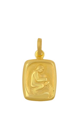 Goldener Anhänger mit geprägter Figur, die Wasser aus einem Krug gießt und das Sternzeichen Wassermann darstellt.