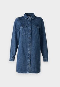 Denimskjortklänning i mörkblå. Har lång ärm, knappstängning fram, två bröstfickor och klassisk krage. Avslappnad passform.