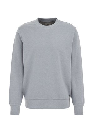 Pelēks sporta krekls no mīksta kokvilnas maisījuma auduma, ar apaļu kakla izgriezumu un garām piedurknēm. Teksturēta virsma ar ribotām aprocēm.