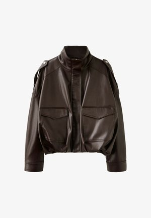 Stradivarius, Veste en similicuir - dark brown
