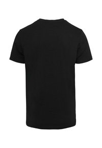 Black cotton t-shirt, short sleeves, crew neck, plain design, soft texture, regular fit, no visible logos or patterns, solid color.