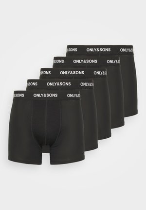 Schwarze Baumwoll-Boxershorts im Fünferpack. Jede hat ein weißes "ONLY&SONS"-Logo am Bund. Glatte Textur und taillierte Passform.