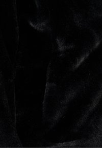 Gros plan d'une texture de fourrure douce, noire et pelucheuse avec des reflets lumineux mettant en valeur sa surface dense et lisse.