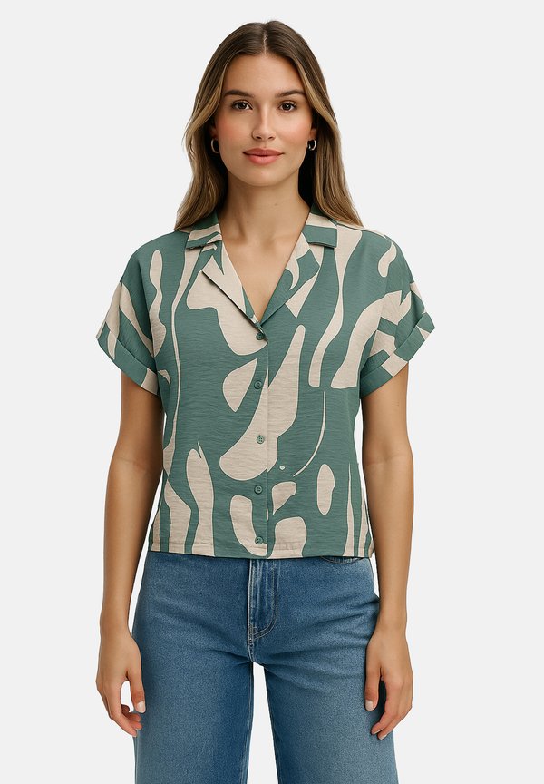 KURZARM MIT ABSTRAKTEM MUSTER UND KRAGEN - Hemdbluse - grün