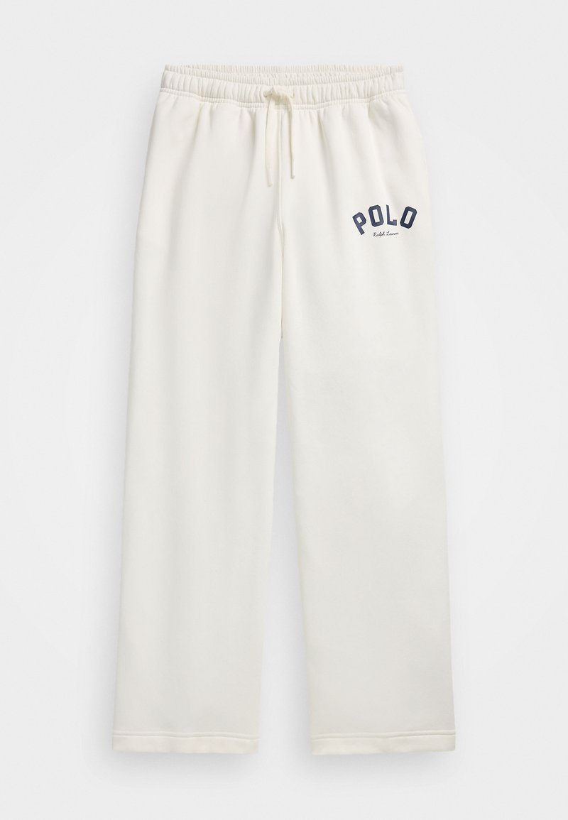 Krämfärgade sweatpants med elastisk midjeband och dragsko, med en marinblå "POLO"-tryck på framsidan. Mjuk tyg, avslappnad passform.