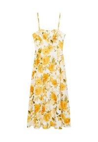 FLORAL MIDI - WITH GATHERED NECKLINE - Rochie de zi - yellow