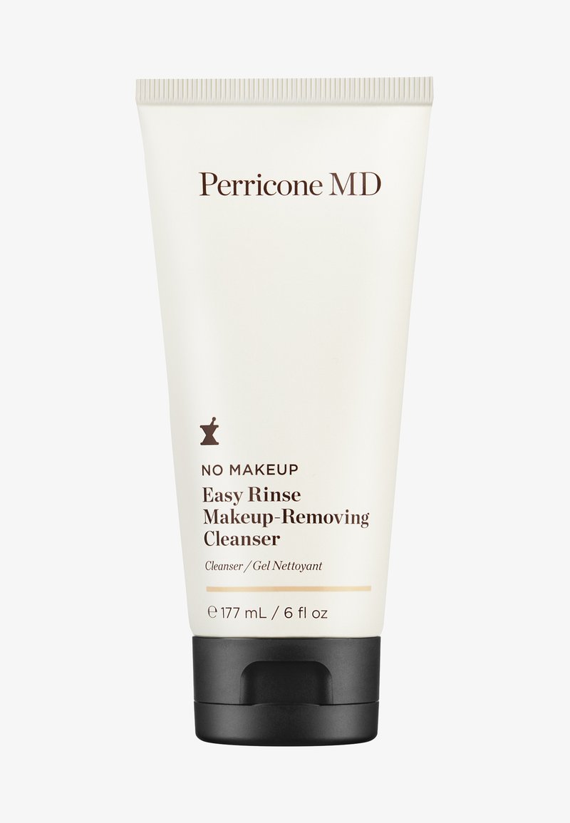 Perricone MD Easy Rinse Make-up-Entferner-Reinigungsgel in einer weißen Tube mit schwarzem Deckel; enthält Produktname und Details in braunem Text. 177 ml.