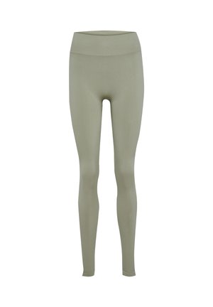 Olivengrønne leggings lavet af strækbart, let væv. Har en bred talje og et glat, sømløst design for komfort.
