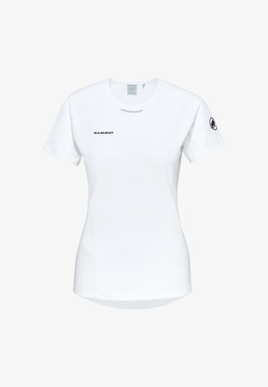 Korte mouwen witte sportshirt met een ronde halslijn, voorzien van een logo op de borst en een gladde, lichte stoftextuur.