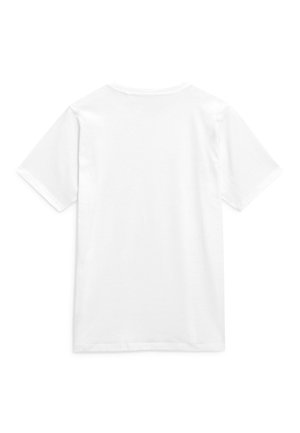 Hvid bomulds t-shirt med korte ærmer og rund halsudskæring. Stoffet ser glat ud uden mønstre eller synlig hardware.