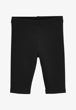 Mustad musta puuvillasegusega jalgrattashortid elastse vöökohtaga. Sile tekstuur, figuuri jälgiv disain, põlvekohaline lõige, minimaalsed õmbluse detailid.