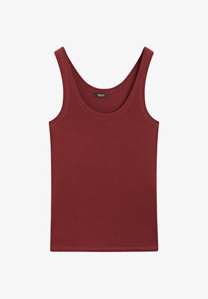 Burgundské bezramínkové tričko vyrobené z měkké bavlny, s kulatým výstřihem a rovnoměrným střihem s minimálními švy.