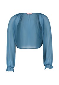 Veste courte en voile bleu clair avec des manches longues, des poignets froncés et un col rond. Fabriquée en tissu léger.