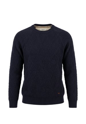 Maglione in maglia blu navy con motivo a diamantini testurizzato, maniche lunghe e collo, polsini e orlo a coste.