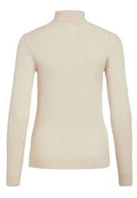 Beige coltrui met lange mouwen; gemaakt van een zachte, gestructureerde stof; voorzien van geribde manchetten en zoom; eenvoudig, strak ontwerp.