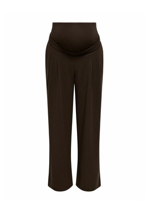 Pantalon de maternité marron taille haute avec une large ceinture et une coupe droite.