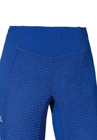 Leggings sportivi blu con un pannello testurizzato in vita e una finitura liscia. Tessuto comodo con un design aderente e una vita alta.