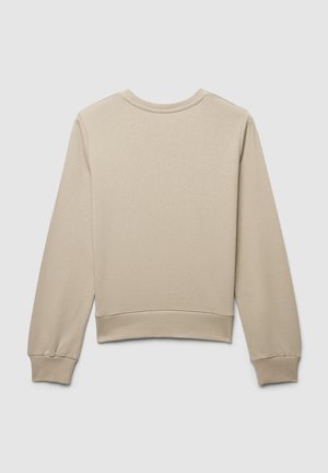 Felpa beige con maniche lunghe, scollo e polsini a costine. Tessuto liscio e design semplice, con orlo dritto.