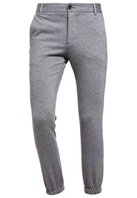 Grå tights med smal passform, med elastisk mudd, slät yta och framknäppning med två sidofickor.