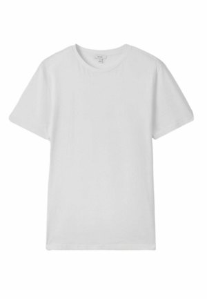 Hvid kortærmet t-shirt lavet af bomuld, med en rund halsudskæring og en afslappet pasform. Ingen synlige mønstre eller hardware detaljer.