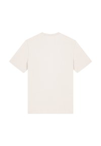 T-shirt à manches courtes en coton blanc cassé. Présente un col rond classique et une texture lisse sans motifs ni accents visibles.