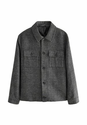 Grå tekstureret jakke lavet af uldblanding med krave, knaplukning, to brystlommer og en afslappet pasform. Velegnet til lag-på-lag styling.