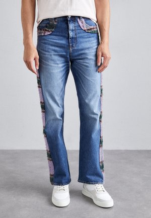 BOOTCUT PANTS WITH PLAID FUZZY DETAILS - Bootcut jeans - stonewash blue/twilight purple/green tartan