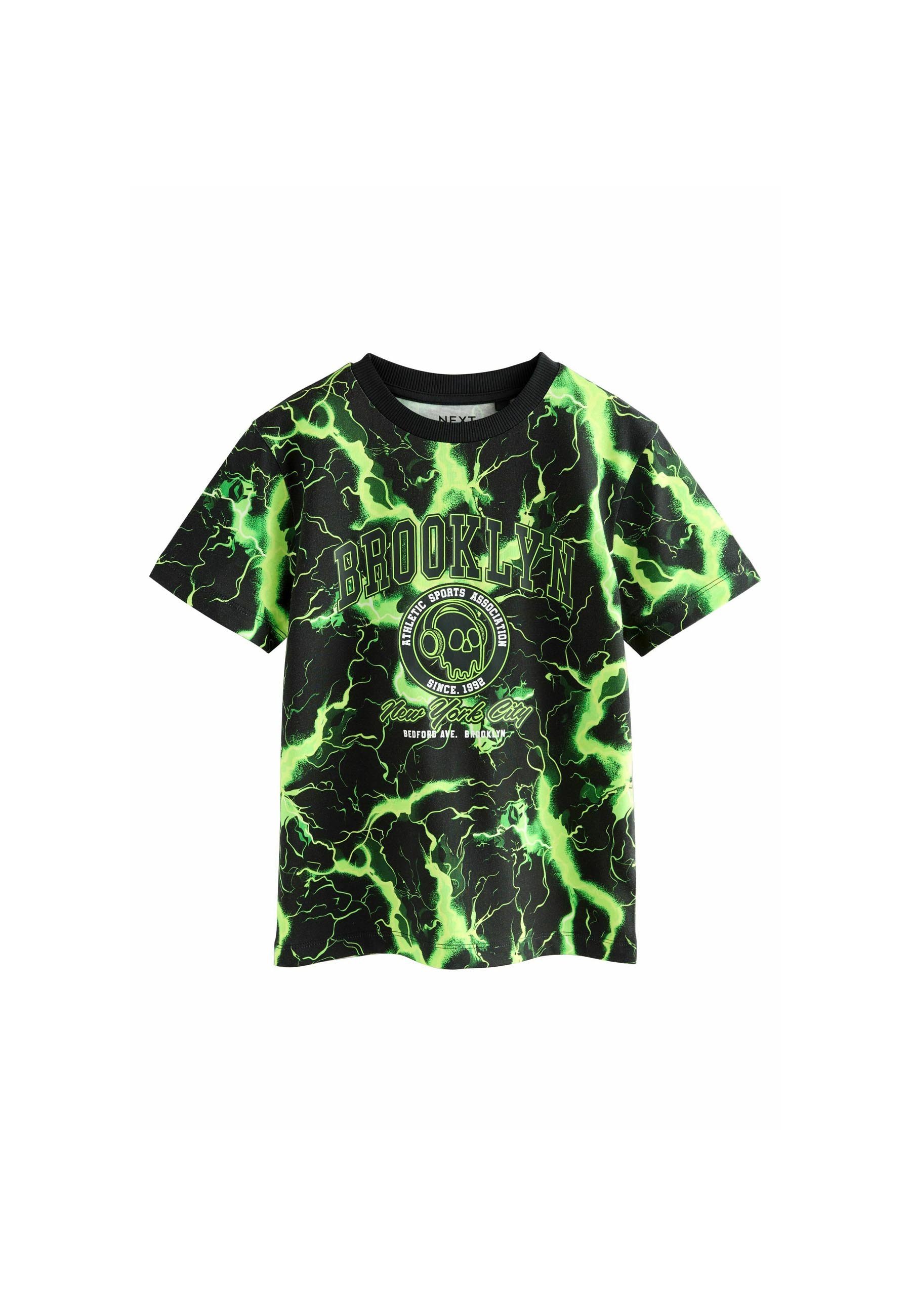 Next SHORT SLEEVE STANDARD Print T-shirt black green lightning