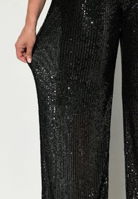 Ulla Popken WIDE LEG SEQUINED - Kalhoty - black