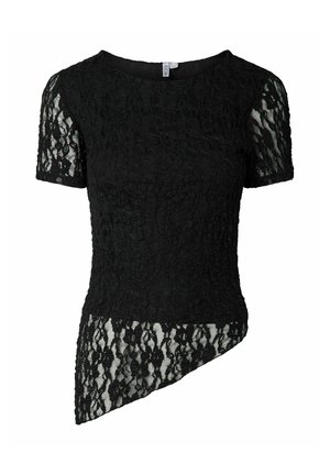 Pieces, T-SHIRT PCARIANA ASYMMETRIC LACE - Blouse - black